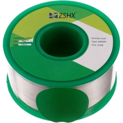 Imagen de ZSHX Alambre de soldadura sin plomo (Sn99 Ag0.3 Cu0.7) Estaño 99% Plata 0.3% Cobre 0.7% núcleo resina para eléctrica (0.6mm 50g)