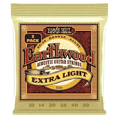 Imagen de Ernie Ball Earthwood Extra Light Cuerdas para guitarra acústica, bronce 80/20, 3 paquetes, calibre 10 50