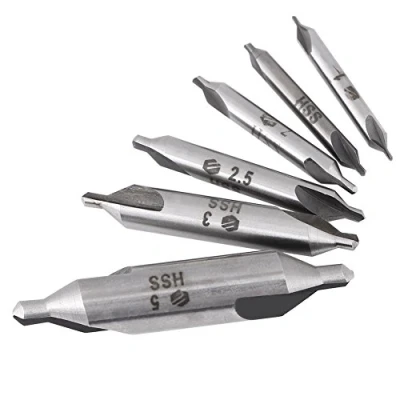 Imagen de 6 piezas Brocas de taladrado central HSS 60 grados Taladros centrado Juego herramientas Herramienta broca avellanada 1/1.5/2/2.5/3/5 mm Diámetro