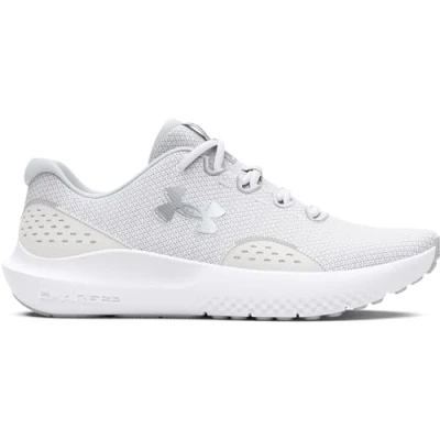 Imagen de Under Armour UA W Charged Surge 4 Deportivas de mujer, ligeras y transpirables zapatillas para correr, color blanco/neblina distante/plateado metálico