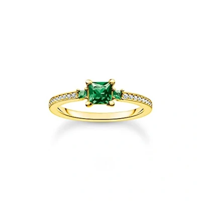 Imagen de THOMAS SABO Anillo para mujer con piedras verdes y blancas, oro de Plata ley 925, amarillo 750 TR2402 971 6, 58, ley, Zirconia cúbica