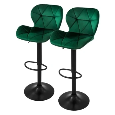 Imagen de ML Design Set 2X Taburetes de Bar Terciopelo Verde, Sillas Mostrador Giratorias 360 Tapizadas con Altura Regulable 63 83 cm, Asiento Bistro para Comedor, Salón, Sala Estar o Restaurante