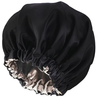 Imagen de 1 Pieza Gorro Saten Pelo Rizado,Silk Bonnet,Gorro Saten,Gorro Seda Dormir Rizado,Gorro de para Dormir,Doble Gorra Noche Sombrero Ajustable(Negro)