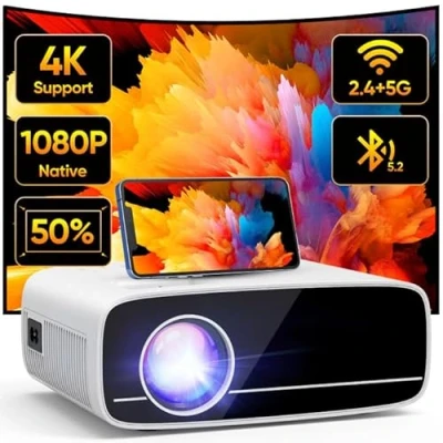 Imagen de Mini Proyector 4K Compatible, AKATUO 15000L Nativo 1080P 5G WiFi Bluetooth Portatil con 50% de Zoom, Videoproyector Cine en Casa Compatible Smartphone/HDMI/USB/Laptop/Fire TV Stick