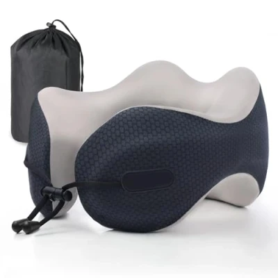 Imagen de Radikor Almohada de Viaje, Cojin Cuello Viaje Espuma Memoria, Ergonómica Cervical para Oficina Avión Tren Coche Viajando, Travel Neck Pillow Avion con Bolsa Almacenamiento
