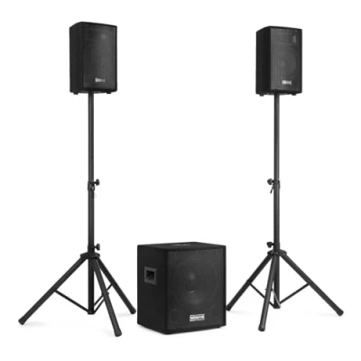 Imagen de Vonyx VX0812BT 2.1 Conjunto Altavoces Activos 12, subwoofer de 12&quot;, 2 satélites 8&quot;, Bluetooth, Reproductor USB y SD, Entrada micrófono con Efecto Echo, Salida línea, Ecualizador