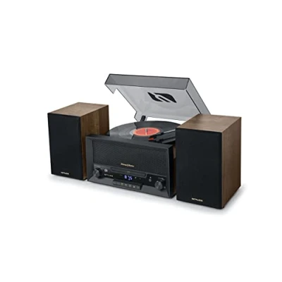 Imagen de Tocadiscos Muse ‎MT120MB, USB, RCA, Bluetooth y Auxiliar, 78 RPM, Con microcadena estéreo, Marrón