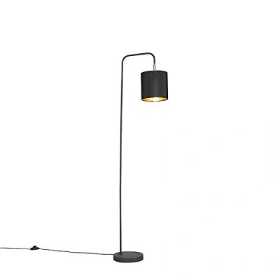 Imagen de QAZQA Moderno Lámpara de pie moderna negra LOFTY Acero/Textil Redonda/Alargada/Cilíndra Adecuado para LED Max. 1 x 60 Watt