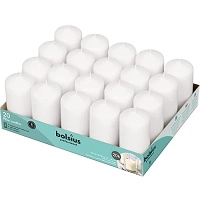 Imagen de Bolsius Velas básicas para decoración, cera, blanco, tamaño de cera individual: H 9,8 cm, Ø 4,8 20 piezas