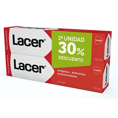 Imagen de LACER PDL Pasta de Dientes Duplo 2 x 125 ml, Acción Antiplaca, Anticaries, Antimicrobiana, Combate la Flora que Causa Caries, Refuerza el Esmalte y Dentina, Protección Integral
