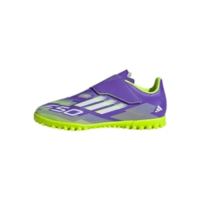 Imagen de adidas F50 Club Hook and Loop Turf Football Boots Kids, Botas de fútbol Unisex niños, Purple Rush/FTWR White/Lucid Lemon, 30 EU