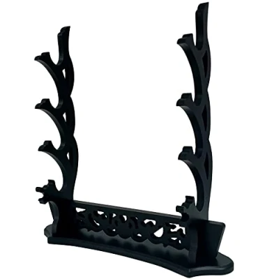 Imagen de MANNIFEN soporte de espada para exhibición espadas, pared madera Katana Wakizashi Genji, hoja samurái japonesa, Gladius (4 Niveles)