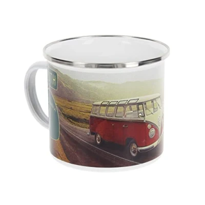 Imagen de BRISA VW Collection Volkswagen Taza grande de esmalte para cafété o cappuccino T1 Bus camping (500 ml/Highway 1/Bunt)