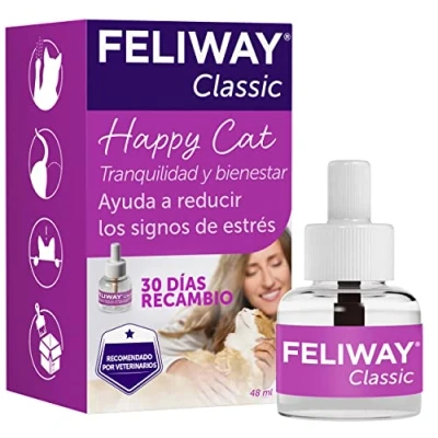 Imagen de FELIWAY Classic Antiestrés para gatos Marcaje con orina, Miedos, Cambios en el entorno, Arañazos Verticales (Recambio 1 x 48ml)