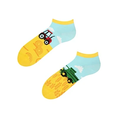 Imagen de Dedoles Calcetines Unisex Hombre Mujer y Niños Algodón muchos diseños divertidos diferente izquierda derecha, color: Amarillo, diseño: Tractor (tobilleros), tamaño: 35 38