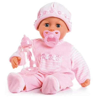 Imagen de Bayer Design 93824CK Muñeca, Habla 24 Sonidos de bebé, con Chupete, biberón, Cuerpo blandito, Rosa, 38cm