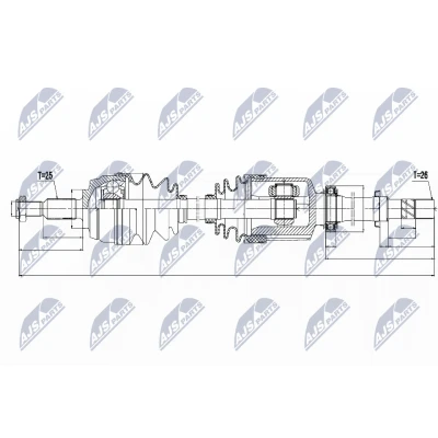 Imagen de NTY NPW RE 132 Árbol de transmisión Eje delantero, derecha 950, 325 con apoyo DACIA: Duster SUV