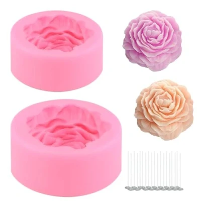 Imagen de 4 Piezas Peonía Flor Silicona Vela Moldes Set, Mini de Flores Reposteria, Fondant para decoración pasteles hechos a mano Chocolate Epoxy Casting