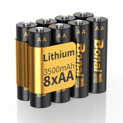 Imagen de BONAI Pilas de Litio AA, Paquete 8, 3500mah 1,5V, Batería AA Larga Duración y A Prueba Fugas para Juguetes, Cámaras Digitales, Deportes Actividades al Aire Libre （No Recargables）