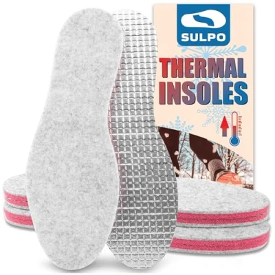 Imagen de SULPO 3 pares Plantillas de invierno hombre y mujer calientes fieltro 6 mm térmicas para los días fríos zapatos 35 46 EU
