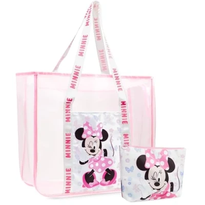 Imagen de Get Trend Disney Minnie Mouse Bolso de Playa Mujer Adolescente Bolsa Verano con Neceser Pequeño Viajes Accesorios para (Minnie Rosa)
