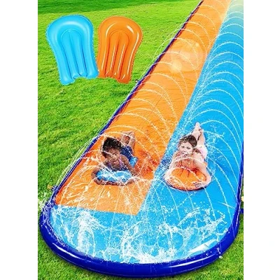 Imagen de SLOOSH 685.8*157.5cm tobogán acuático de doble césped, alta resistencia con aspersor y 2 tablas inflables para niños adultos, fiesta verano, patio,césped,juegos al aire libre