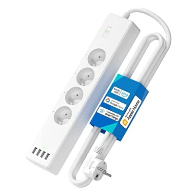 Imagen de Regleta conectada (Tipo E), 16A WiFi Compatible con Apple HomeKit, Alexa y Google Home (4 Tomas de CA 4 Puertos USB), Inteligente Control Voz Remoto
