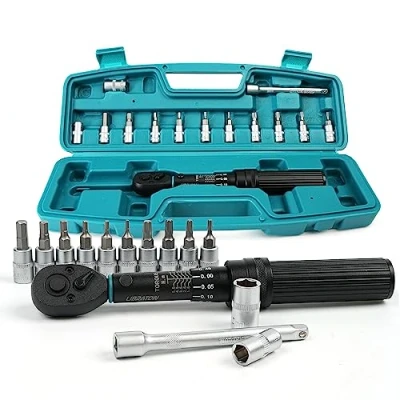 Imagen de LIBRATON Llave Dinamométrica 1/4&quot;, de Torque Reversible 1 6 Nm, Dinamometrica Alta Precisión ±3% con Barra Extensión, Adaptador, Reparación Juego para Bicicleta Carretera y Montaña