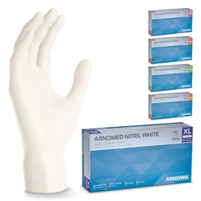 Imagen de ARNOMED guantes nitrilo talla XL, de blancos, caja 100 unidades, desechables para mecanico, sin polvo y látex en XS, S, M, L, XL