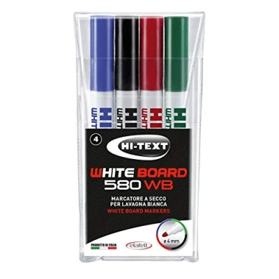 Imagen de Hi Text Marcatore per lavagna 580WB, punta tonda, busta 4 colori: nero, rosso, blu, verde