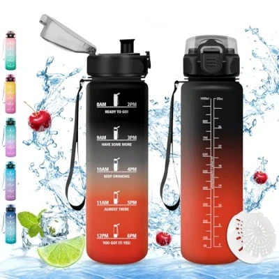 Imagen de Vikaster Botella agua, 1000ml Botella, sin BPA, agua con Filtro, reutilizable, para Niños, Deporte, Running, Gimnasio, Bicicleta