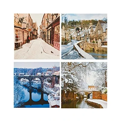 Imagen de UK Greetings Paquete múltiple de 16 tarjetas Navidad para él/ella/amigo, 4 diseños nevados