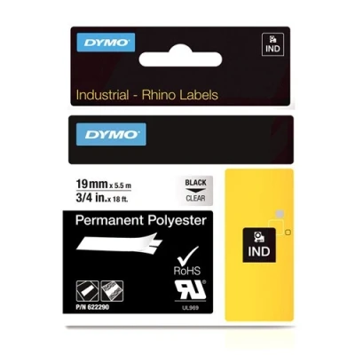 Imagen de Dymo 622290 IND Rhino cinta permanente poliéster transparente 19 mm (original)