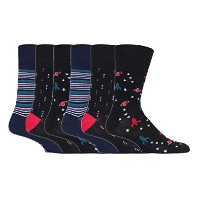 Imagen de 6 pares Gentle Grip calcetines hombre sin elastico 39 45 eur colores surtidos cuadrados (MGG548 Space/Stars)