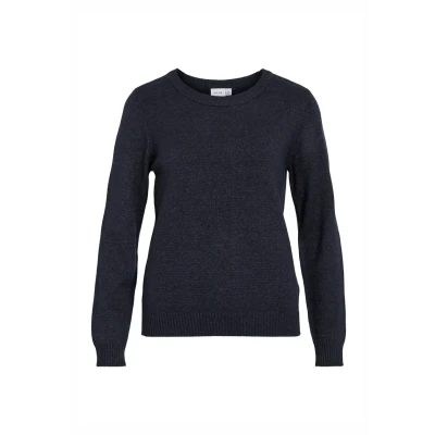Imagen de Vila NOS Viril L/s O Neck Knit Top Noos suéter, Azul (Total Eclipse Detail: Melange), Large para Mujer