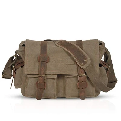 Imagen de FANDARE Nuevo Bolso de Bandolera Lona Bolsa Mensajero Hombro Bolsos Cruzados para 14 Pulgadas Laptop Maletín Hombre Mujer Crossbody Bag Conmutar Trabajo Viaje Profesor Light Marrón