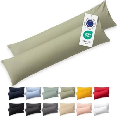 Imagen de Blumtal Funda de Almohada 40x145 cm 100% algodón Verde Claro Juego 2 Fundas in Jersey con Cremallera, cojín Certificado Oeko Tex, para Almohadas y Cojines