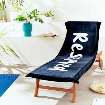 Imagen de Catherine Lansfield Reserved Beach Toalla para Tumbona (78 x 200 cm), Color Negro