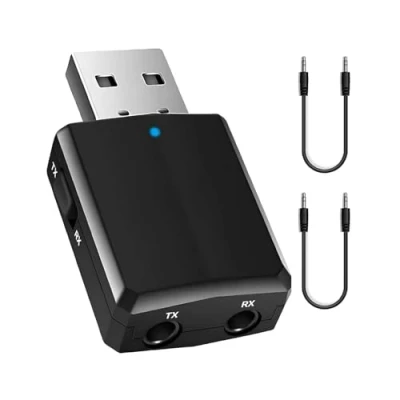 Imagen de iJiZuo Adaptador Bluetooth USB 5.0, con Audio Inalámbrico 3.5MM Cable, Transmisor Receptor 3 en 1, para PC/TV/Auriculares/Altavoces/Radio(Negro)