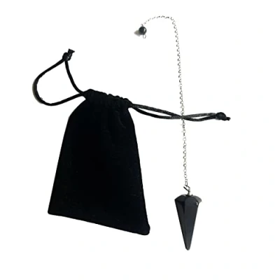 Imagen de péndulo piedra natural ágata negra, de Cristal, Cristal Hexagonal Vintage para Radiestesia, Chakra Reiki Adivinación Meditación Wicca (Negro)