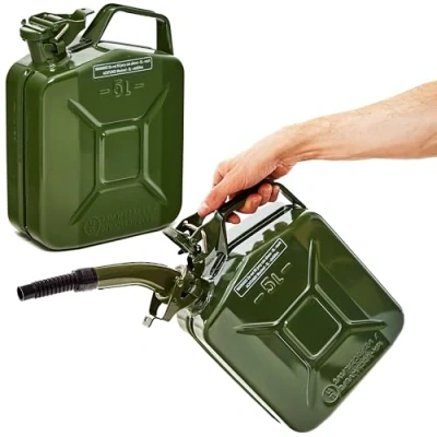 Imagen de BW® Bidón de combustible metal para gasolina, 2 x 5 litros, con boquilla verde oliva RAL 6003 Certificado TÜV y autorización UN Fabricado en Europa