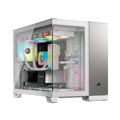 Imagen de CORSAIR 2500X Pequeña Torre mATX Caja de PC Doble Cámara Cristal Templado Panorámico Conexión Inversa Compatible con Placa Base Sin Ventiladores Incluidos Blanco/Aluminio Gris Satinado