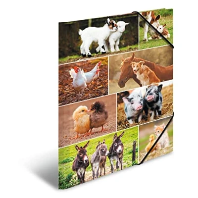 Imagen de HERMA 19454 carpeta A3 animales de granja, cartón con impresión interior y goma elástica, estable para niños niñas