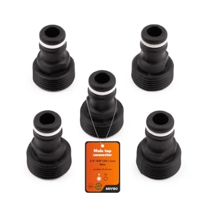 Imagen de MIVOS 5 Conectores de Grifo para grifos con Rosca Interior BSP 3/4 Pulgadas (24,1 mm) Conector Acoplamiento rápido Manguera jardín Fabricado en un 90% plástico Reciclado