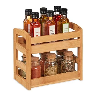 Imagen de Relaxdays Bambus Gewürzregal mit 2 Etagen Especiero Bambú, Niveles, de Pie, Organizador Botes Especias, 23 x 25,5 15,5 cm, Cocina, Baño, Natural
