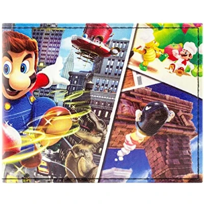 Imagen de Mario Odyssey Aventura de los Reinos Lanzamiento Gorra Billetera/Cartera Bi Fold Bolsillo para Monedas &amp; Tarjetero, Multicolor