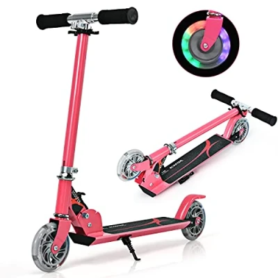 Imagen de COSTWAY Patinete Plegable de Aluminio Altura Ajustable con 2 Ruedas Scooter Roller para Niño (Rosa)
