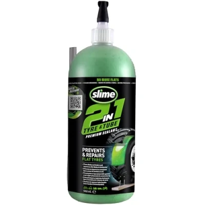 Imagen de Slime 10194 51 Sellante de Neumáticos y Cámaras 2 en 1, Reparación Pinchazos, Premium, Prevenir Reparar, apto para fuera carretera, Verde, 910ml (32oz)