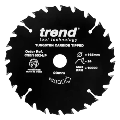 Imagen de Trend CraftPro Hoja de Sierra Recubierta PTFE Antiadherente TCT, 165mm Diámetro, Eje 20mm, 24 Dientes, Espesor Corte 2,2mm, CSB/16524/P