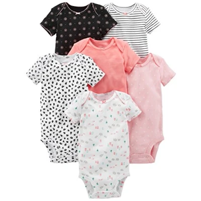 Imagen de Simple Joys by Carter&#039;s 6 Pack Short Sleeve Bodysuit Body, Rosa/Negro/Blanco, Prematuro (Pack de 6) Bebé Niñas